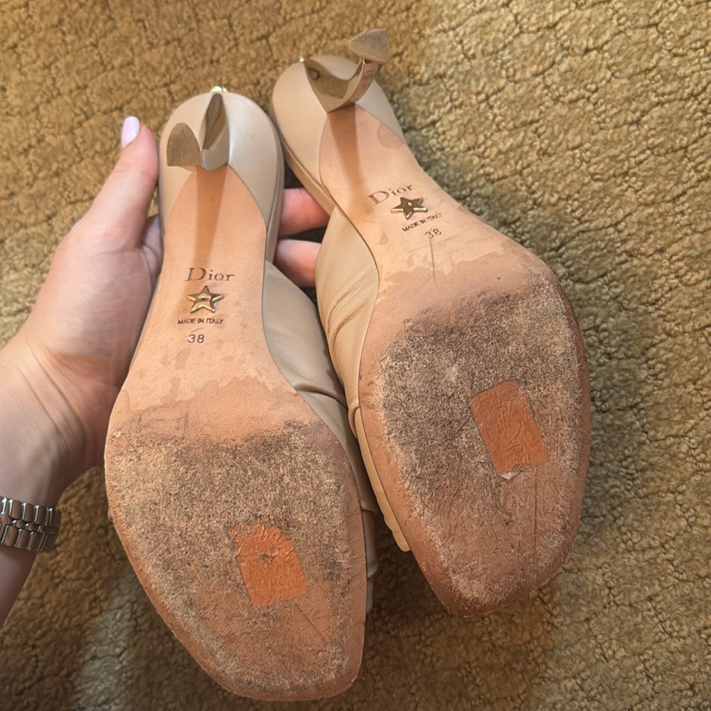 Dior Cream Mules with Pleated Bands - Picture 5 of 6